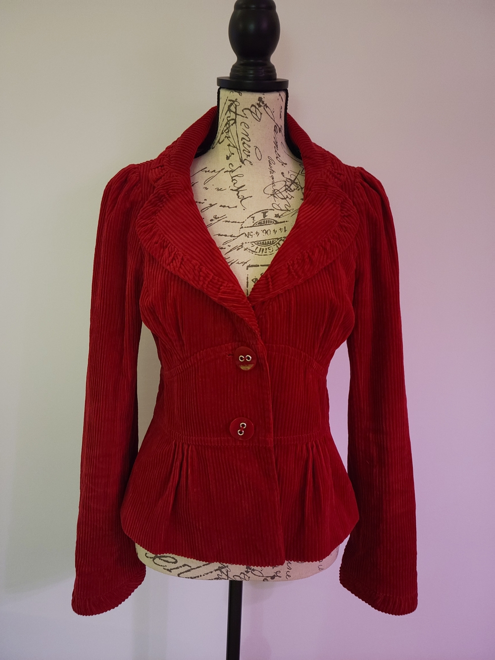 Elevenses Anthropologie Women's Red Corduroy Jacket Size 8 Y2K Spring Fall